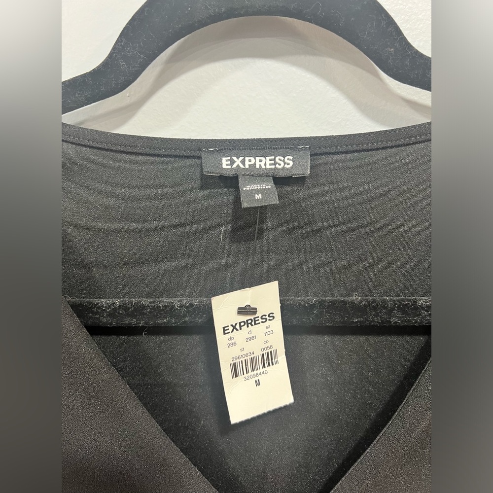 Express Black Bodysuit with Sheer Floral Sleeves - Picture 3 of 4